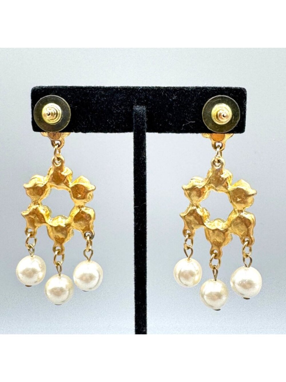 Vintage Rose and Faux Pearl Dangle Earrings Waterfall Bridal Statement Wedding - Picture 8 of 11